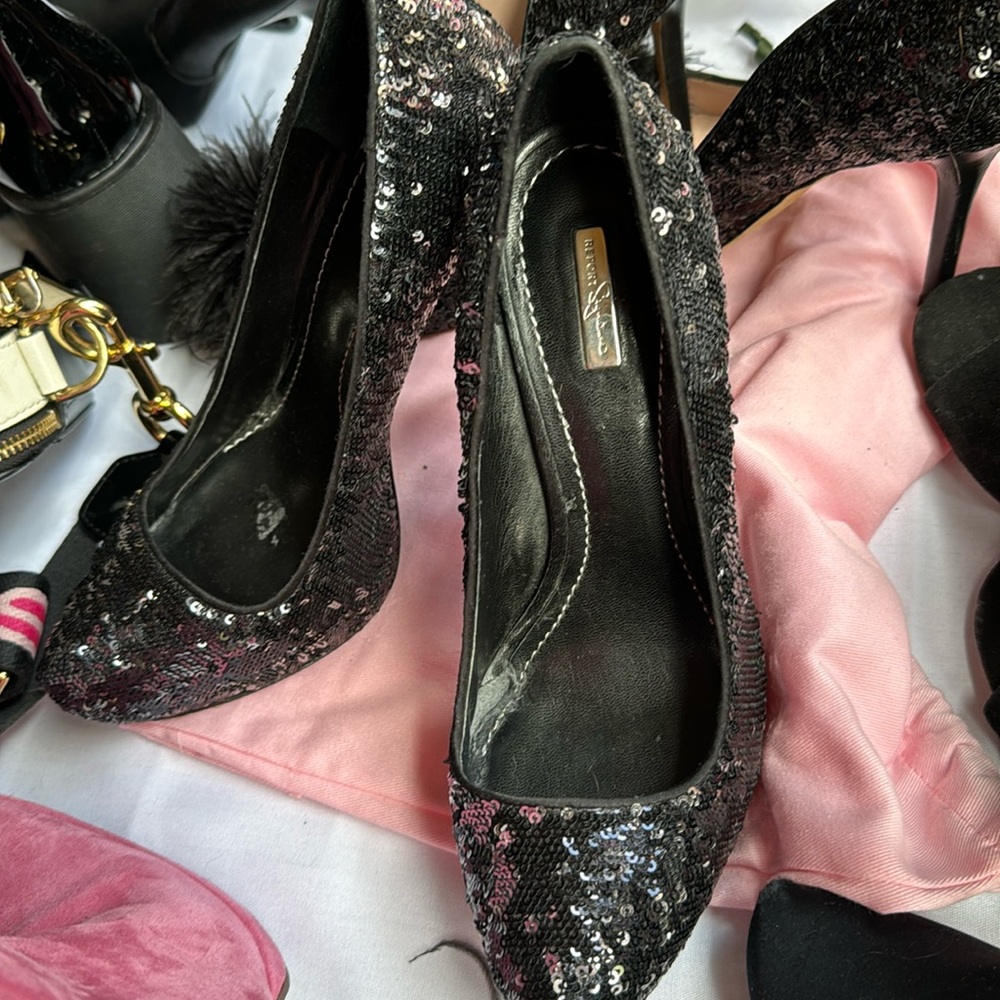 Jessica Simpson Size 7.5 4 inch heels. Black Sequins. Gently worn.